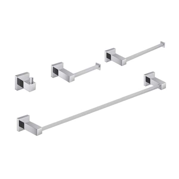 4-Piece Bathroom Hardware Set with Toilet Paper Holder Towel Bar/Rack Towel/Robe Hook in Chrome