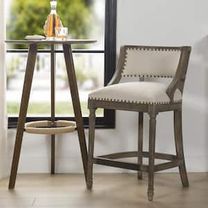 Paris 26 in. Light Beige Linen Farmhouse Kitchen Counter Height Bar Stool with Backrest and Wood Frame