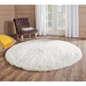 South Beach Shag Snow White 4 ft. x 4 ft. Round Solid Area Rug