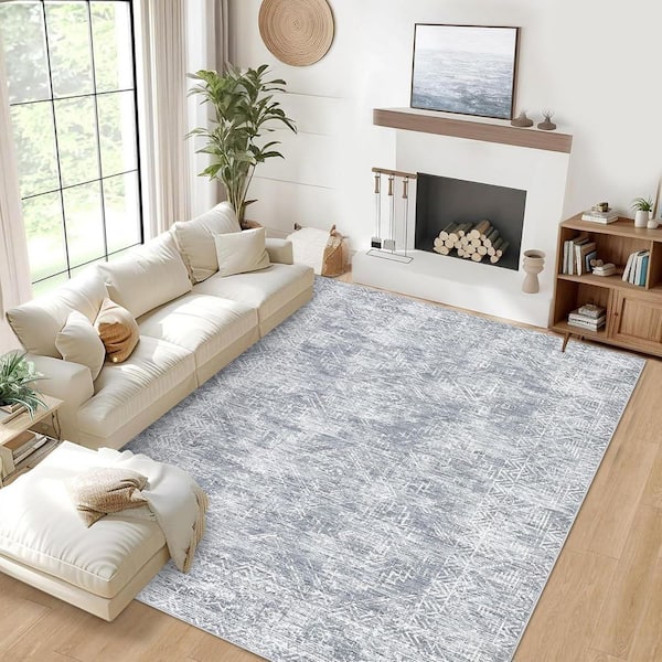 Gray 10 ft. x 13 ft. Washable Vintage Distressed Bohemian Style Polyester Area Rug