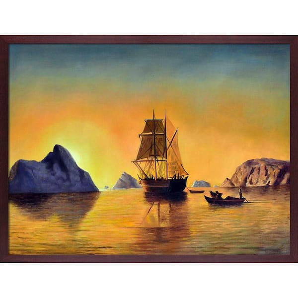 LA PASTICHE Arctic Scene by William Bradford Open Grain Mahogany Framed Nature Oil Painting Art Print 32.5 in. x 42.5 in.