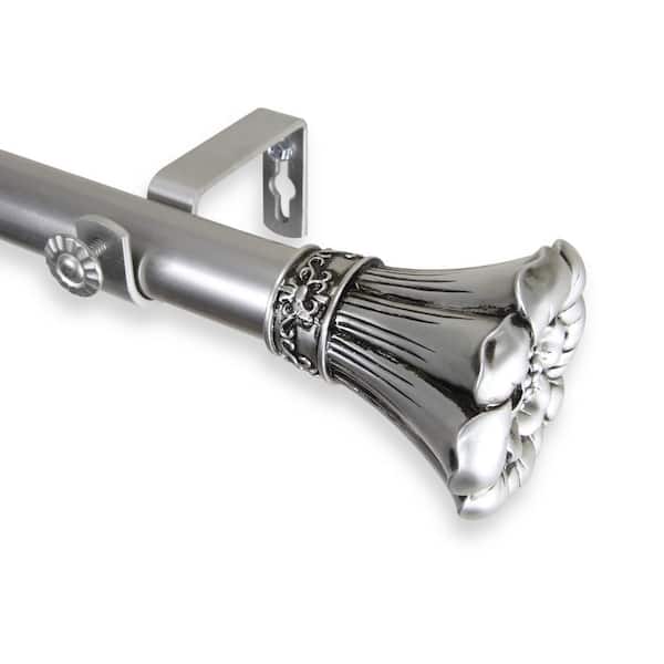 Rod Desyne Blossom 66 in. - 120 in. Adjustable 1 in. Dia Single Curtain Rod in Satin Nickel