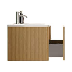 Etna306 30 in. W x 18.30 in. D x 15.6 in. H Single Sink Floating Bath Vanity in Oak with White Solid Surfer Top