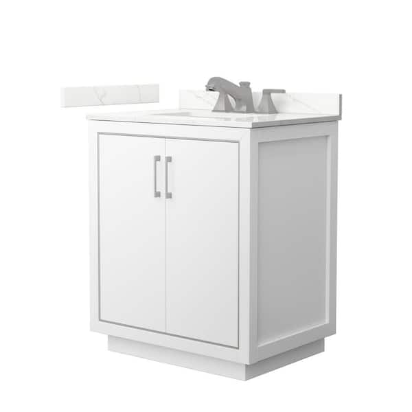 Wyndham Collection Icon 30 in. W x 22 in. D x 35 in. H Single Bath Vanity in White with Giotto Quartz Top