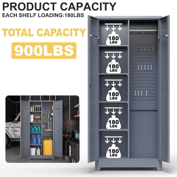 Tahanbath 72.8 In Gray Metal Locker,Lockable Cleaning Tool Cabinet