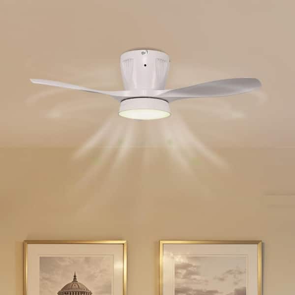 21 in. White 3-Speed Ceiling Fan with 3 Blades LED Flush Mount Light, Dimmable for Modern Indoor Rooms