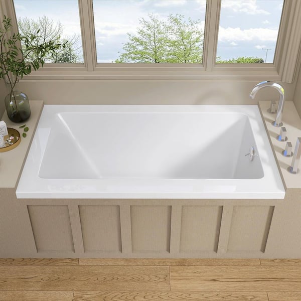 54 in. x 32 in. Rectangular Drop-in Soaking Bathtub Acrylic Bathroom Soaking Bath Tub with Right Drain in White