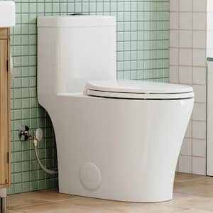 1-Piece Compact Elongated ADA Height 0.8/1.28 GPF Dual Flush Water Sense Toilet in White Map Flush 1000g, Seat Included