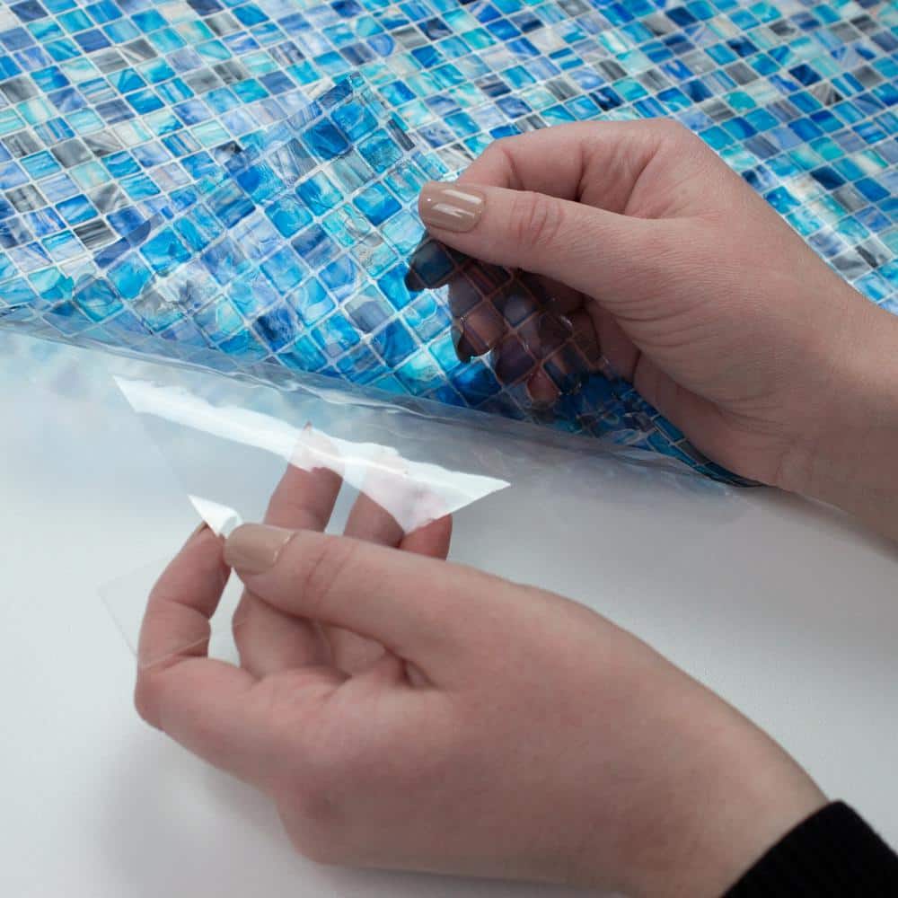 Blue Mosaic Frosted Privacy Window Film, 24-in x 74-in