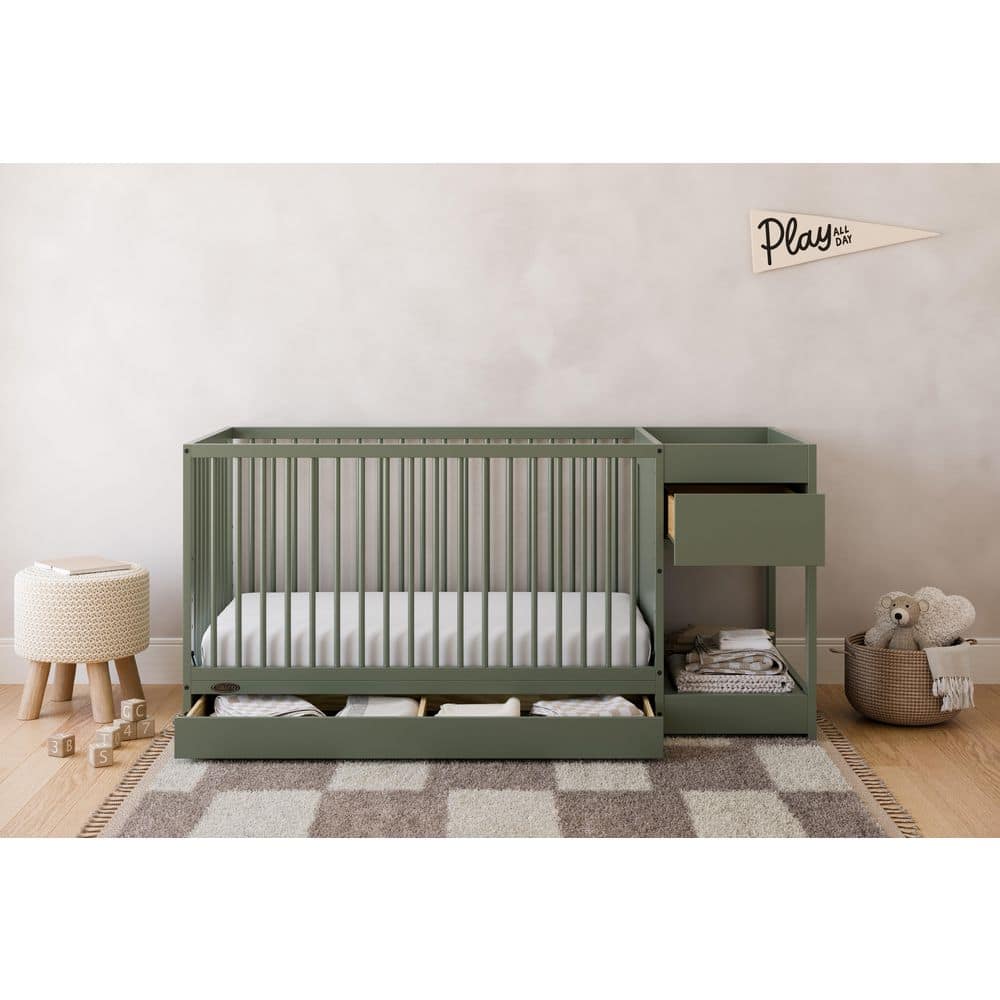 Teddi Olive 5-in-1 Convertible Crib and Changer with Drawer