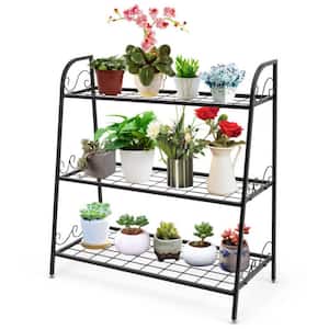Indoor/Outdoor Black Steel Plant Stand Shelf Display Rack (3-Tier)