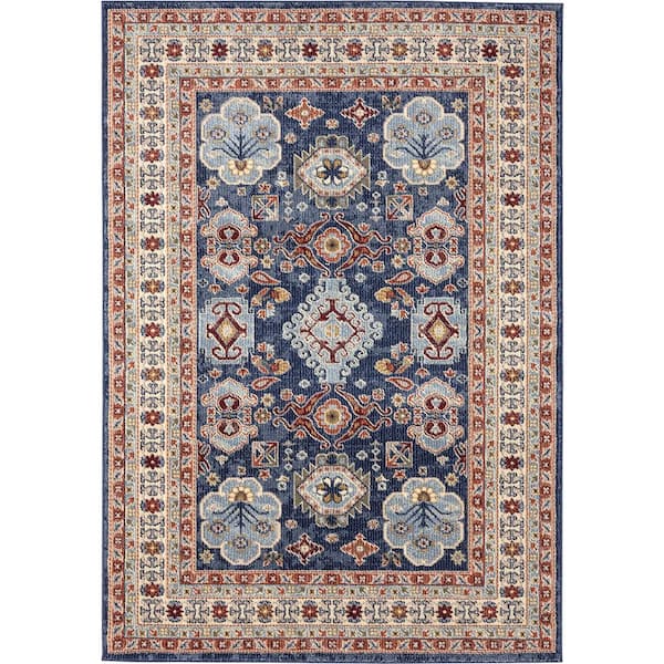 Abani Mesa Blue 5 ft. 3 ft. x 7 ft. 6 in. Oriental Polypropylene Area Rug