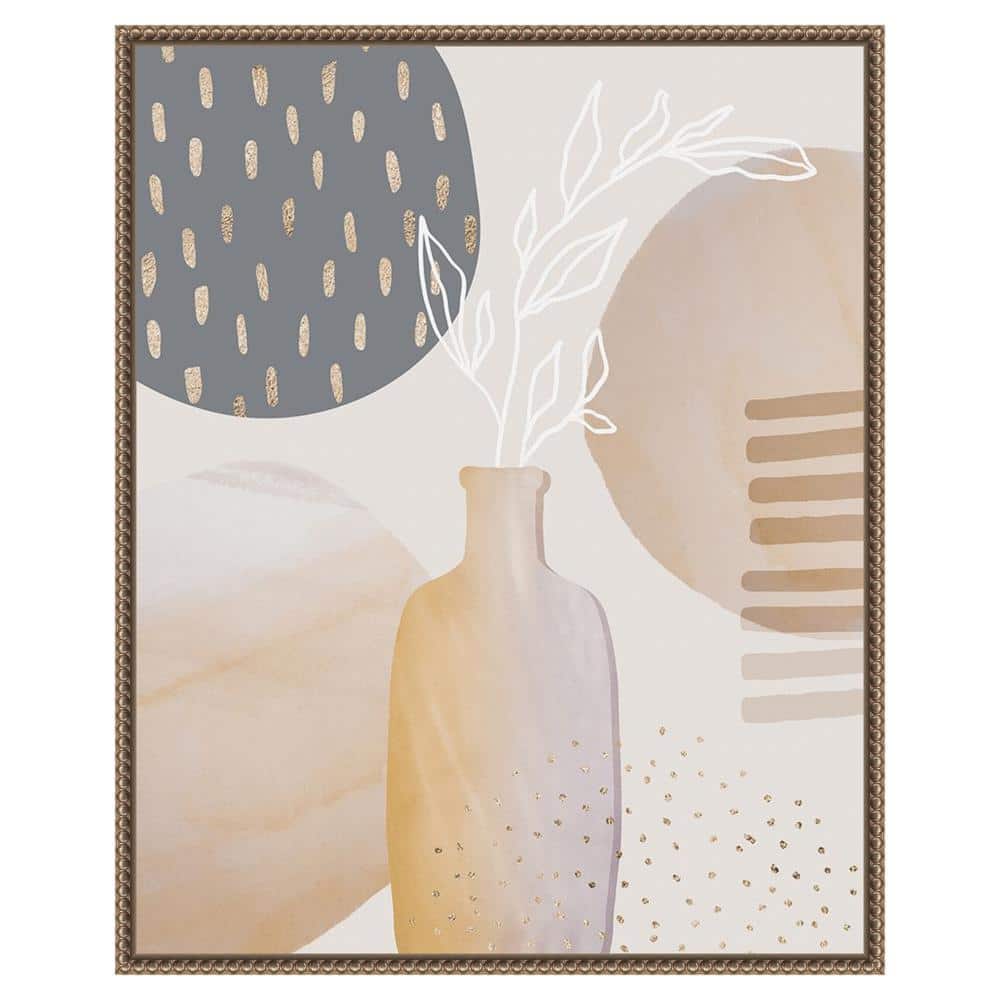 Mid-Century Earth Tones Abstract Canvas Wall Art with Brown Frame