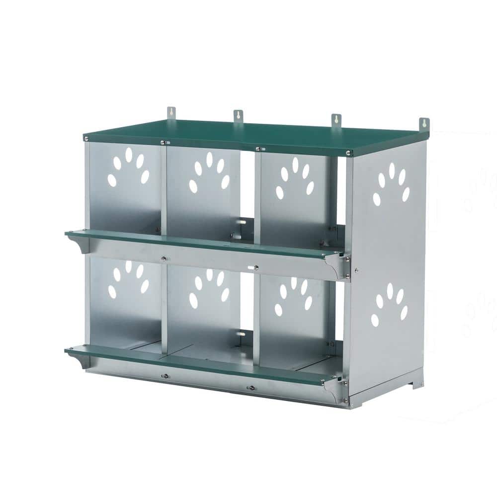 33 in. Metal Nesting Boxes for Chicken, 6-Compartment Nesting Box, Galvaniz