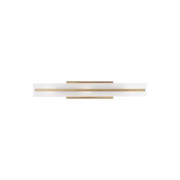 Dex 29.875 in. Large 3-Light Satin Brass Vanity Light with Satin Etched Glass Shade
