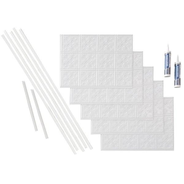 Fasade Traditional 10 18 in. x 24 in. Matte White Vinyl Decorative Wall Tile Backsplash 15 sq. ft. Kit