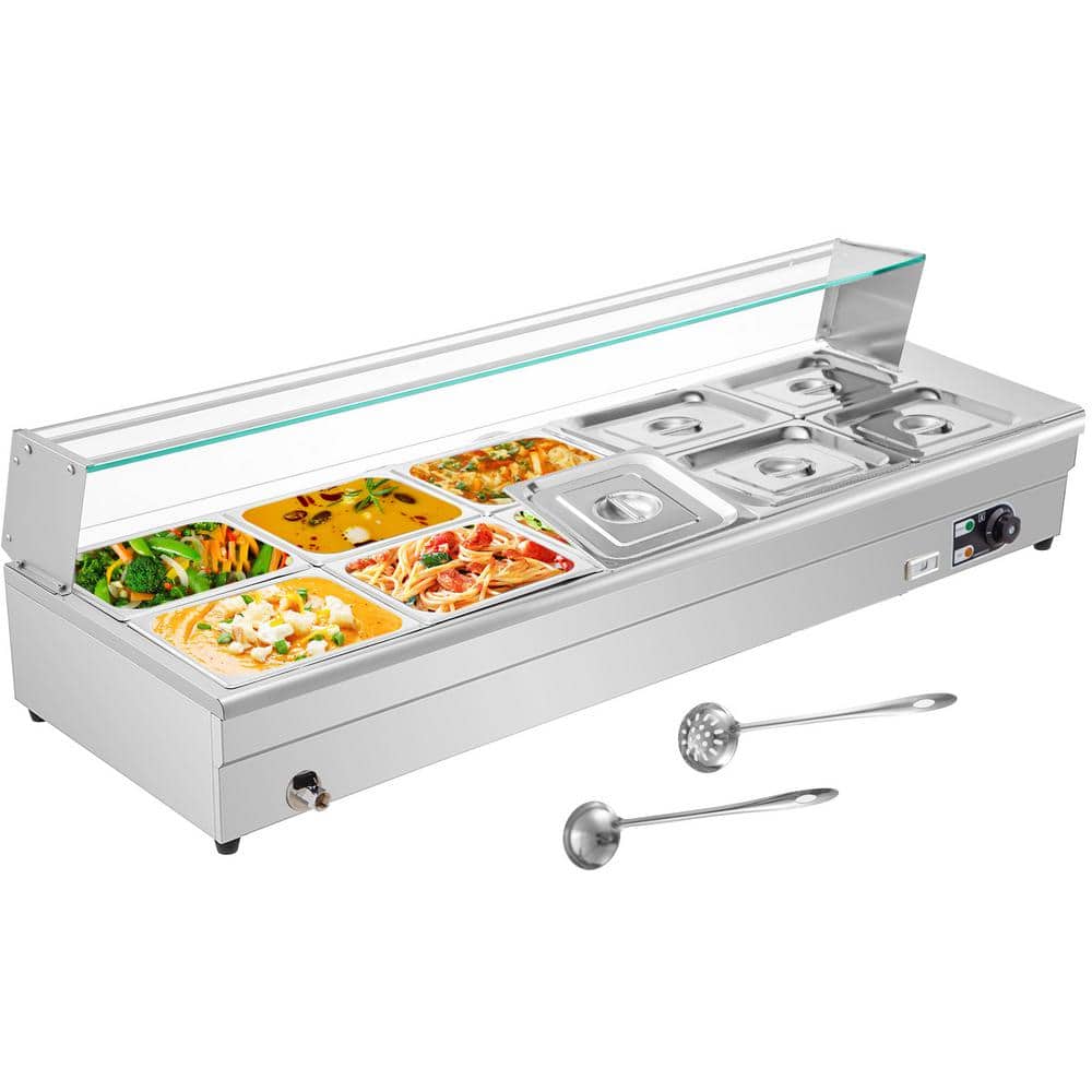 VEVOR 10 Pan x 1/2 GN Stainelss Steel Commercial Food Steam Table 6 in. Deep 1500Watt Electric Countertop Food Warmer 110 Qt.