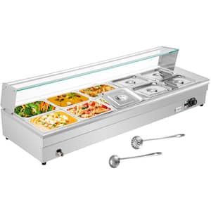 10-Pan x 1/2 GN Bain Marie Food Warmer 110 qt. Stainless Steel Commercial Food Steam Table with Tempered Glass Shield