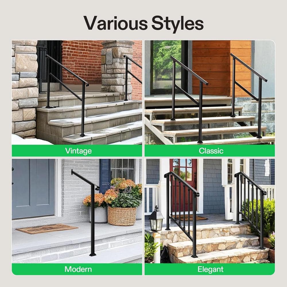 Black Metal Outdoor Handrail for 3-Step Stairs