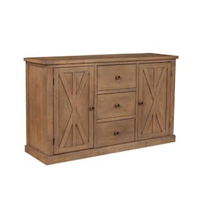 Brown Wood Top 60 in. Sideboard with 3-Drawers and 2-Doors
