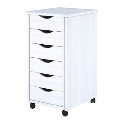 6-Drawer Solid Wood Mobile Storage Cart in White