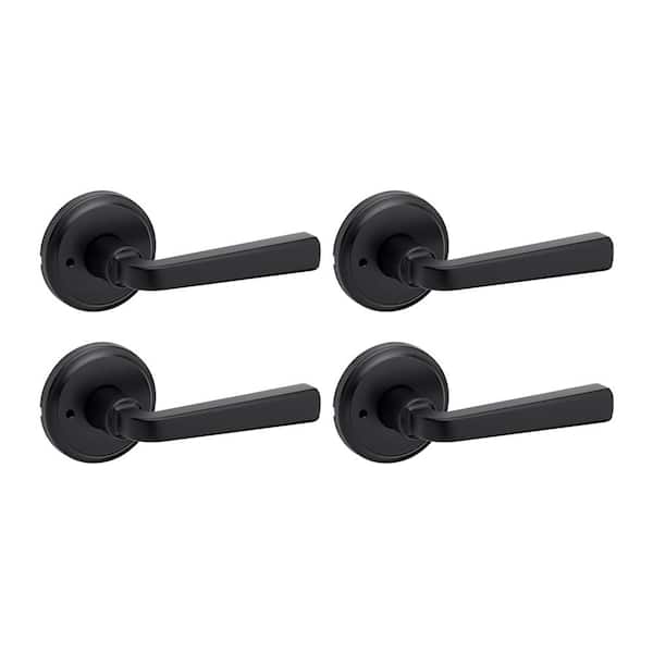 Kwikset Trafford Matte Black Reversible Round Straight Bed/Bath Door Handle 4-Pack