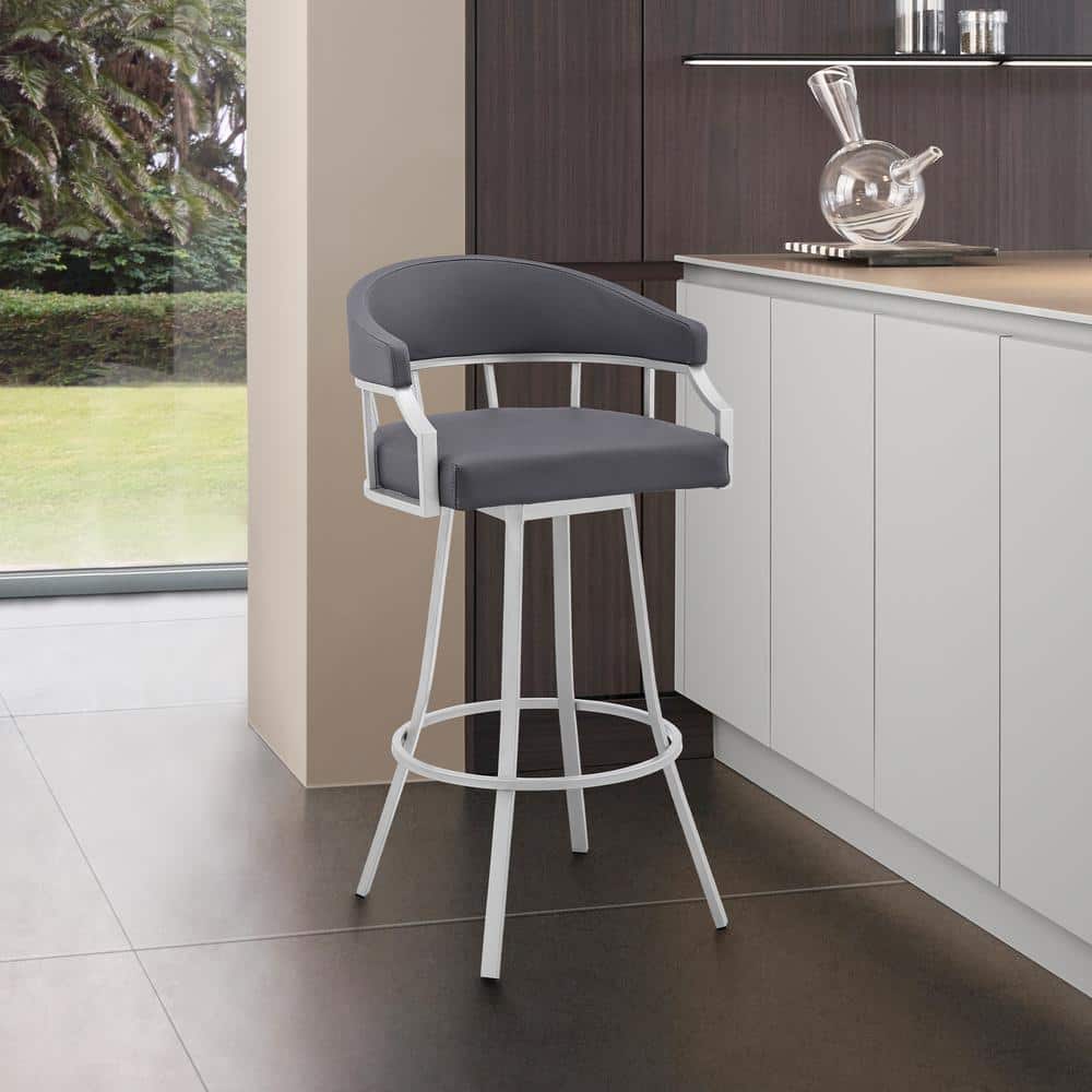 Palmdale 40 in. Slate Grey Low Back Silver Metal 30 in. Swivel Bar Stool wi