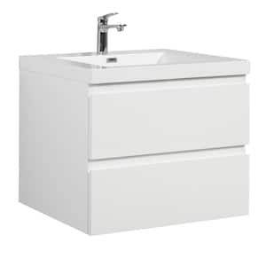 Luxe Aura 30 in. W x 20 in. D x 22.5 in. H Single Sink Floating Bath Vanity in White with White Resin Top