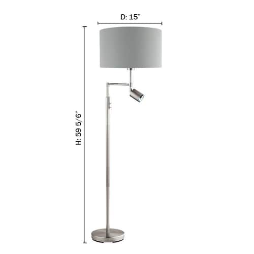Santander 15 in. W x 59.84 in. H 2-Light Chrome Floor Lamp with White Fabric Drum Shade Lighting