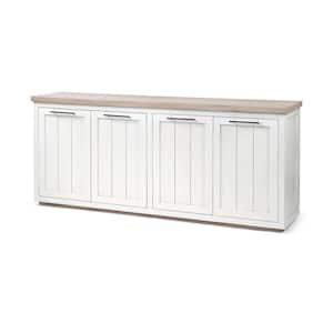 Fairview III White Frame 4-Cabinet Door Sideboard with Solid Wood Brown Top