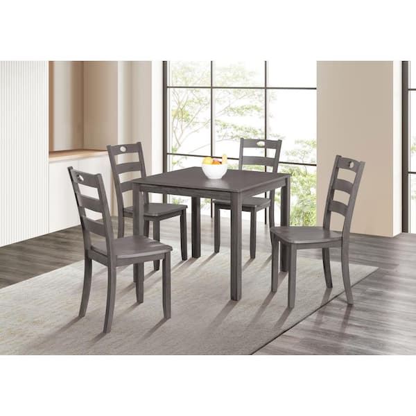 Furniture of America Bravo 5-Piece Square Gray Wood Top Dining Room Set