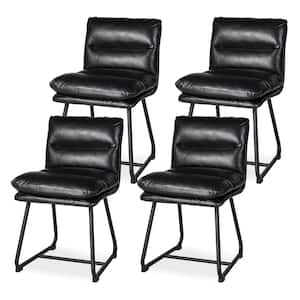 Mid-Century Modern Black Thick Leatherette Dining Chair with Metal Legs (Set of 4 ）