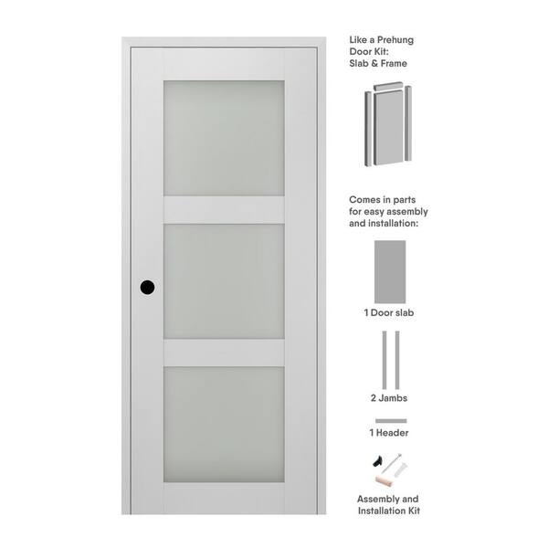 Belldinni 18 in. x 96 in. Smart Pro 3Lite Right-Hand Frosted Glass Polar White Composite Wood Single Prehung Interior Door