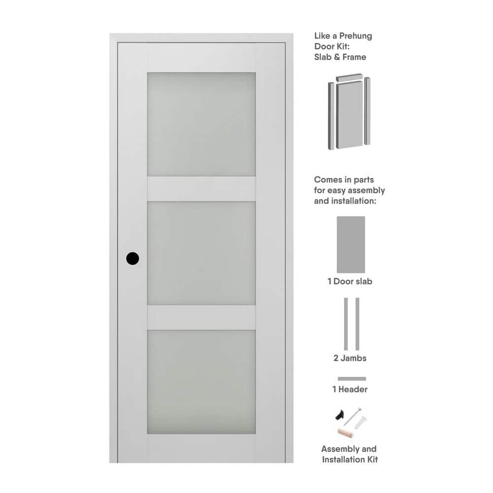 Smart Pro 3-Lite 30 in. x 84 in. Right-Hand Frosted Glass Polar White Composite Wood Single Prehung Interior Door price history on PriceWatchPro
