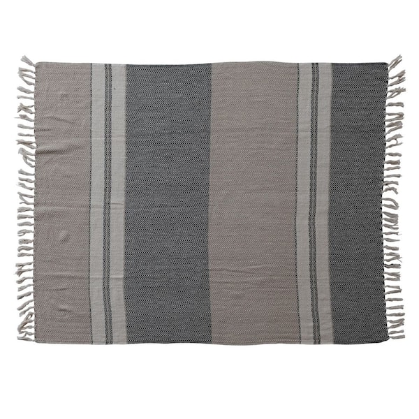 Multicolor Woven Cotton Striped Throw Blanket with Fringe