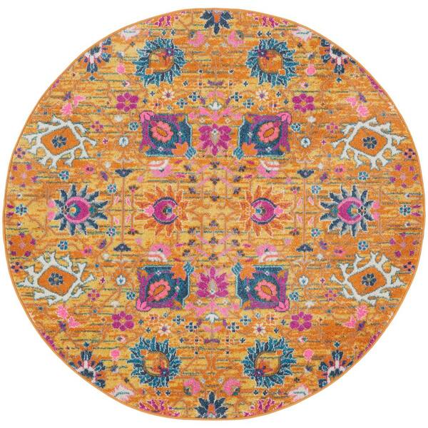Nourison Passion Sunburst 5 ft. x 5 ft. Abstract Transitional Round Area Rug