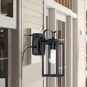 1-Lights Black Exterior Porch Lights with GFCI Outlet Outdoor Sconce E26 Base