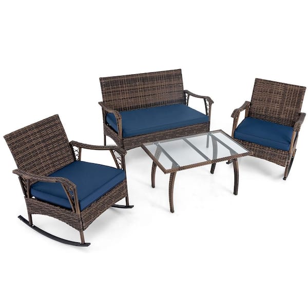 Set of 4 Patio Conversation Set Heavy-Duty Metal Frame