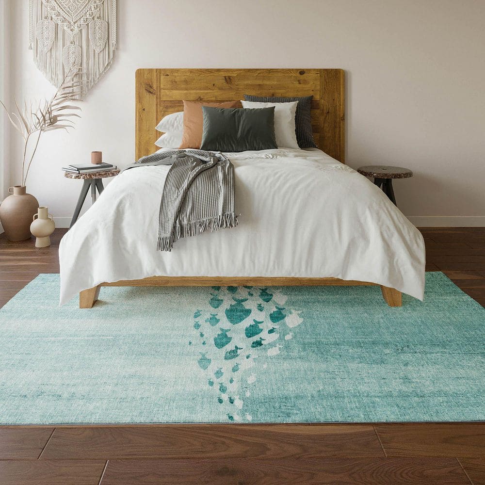 Red Rectangular Synthetic Washable Easy Care Rug 46" x 30"