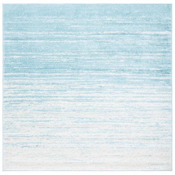 Adirondack Aqua/Ivory Solid Color 5 ft. x 5 ft. Striped Square Area Rug