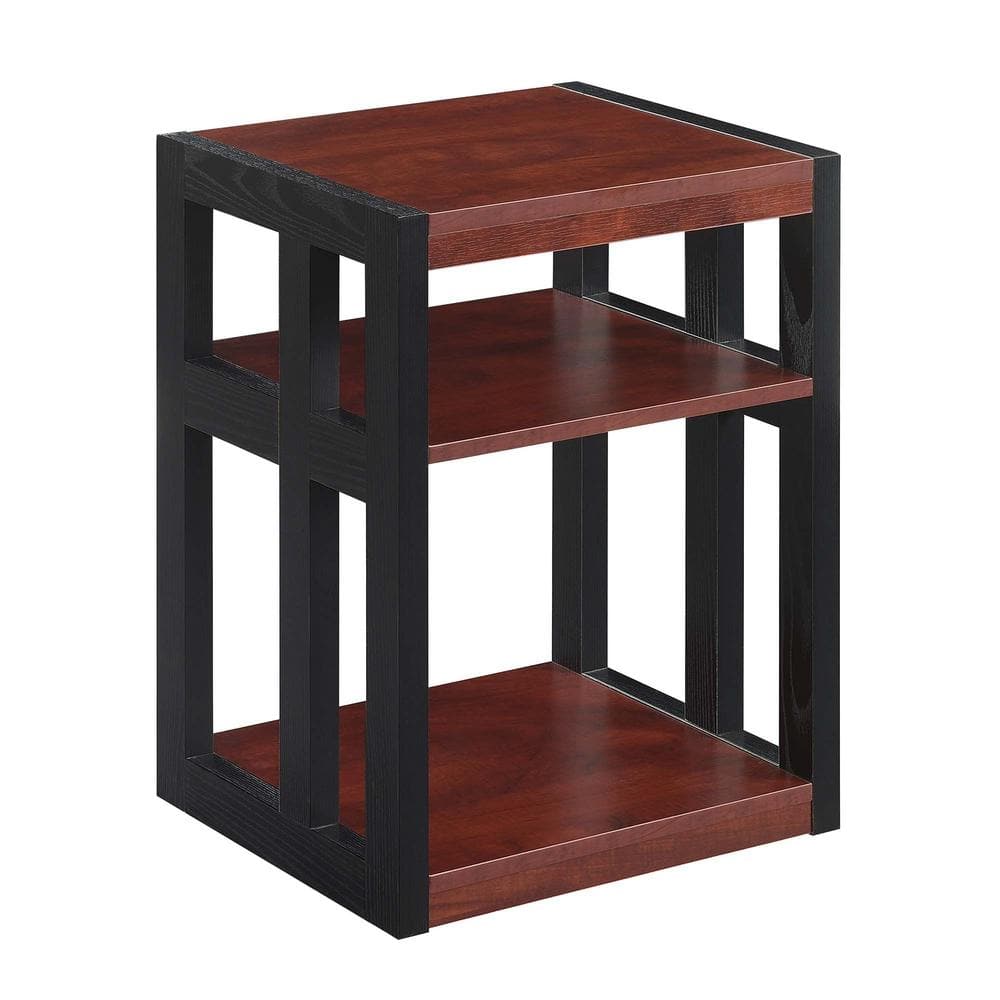 Cherry and Black Contemporary Rectangular End Table with 3 Shelves
