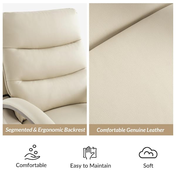 JAYDEN CREATION Joseph Genuine BEIGE Leather Swivel Manual