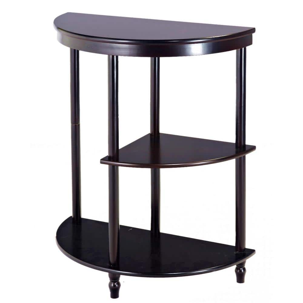 Espresso Half Moon Wooden End Table with Three Shelves