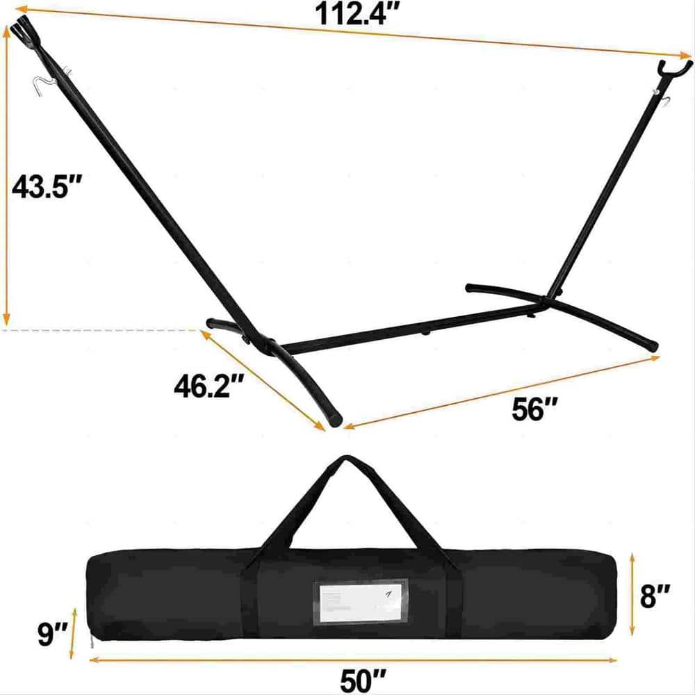 Heavy-Duty Black Steel Portable Hammock Stand with Wheel