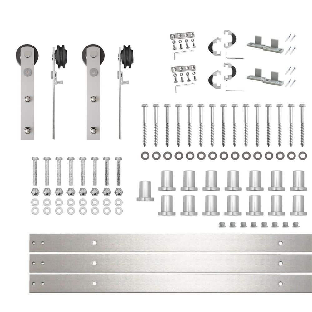 20 ft./240 in. Brushed Nickel Non-Bypass Sliding Barn Door Hardware Kit Straight Design Roller for Double Doors price history on PriceWatchPro