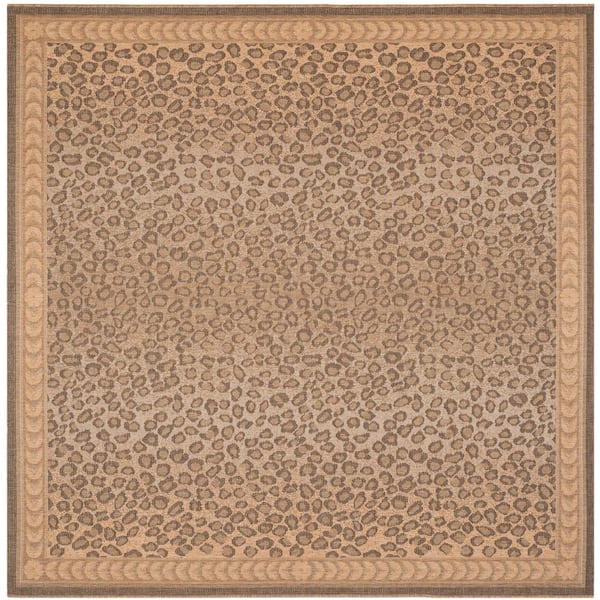 Courtyard Natural/Gold 5 ft. x 5 ft. Border Cheetah Indoor/Outdoor Square Area Rug