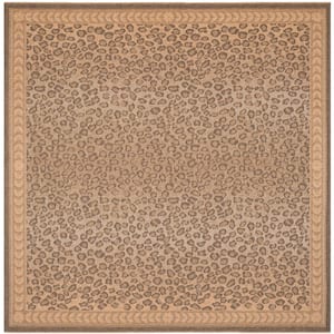Courtyard Natural/Gold 8 ft. x 8 ft. Square Animal Print Indoor/Outdoor Patio  Area Rug