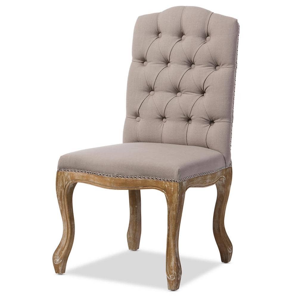 Hudson Beige Linen Upholstered Button-Tufted Parsons Side Chair