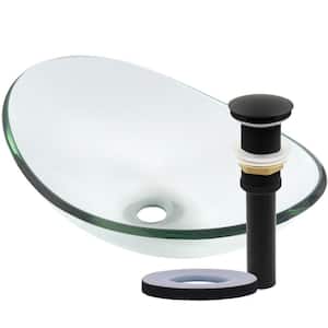 Matte Black Glass Oval Vessel Sink Chiaro Slipper in Clear with Drain Assembly