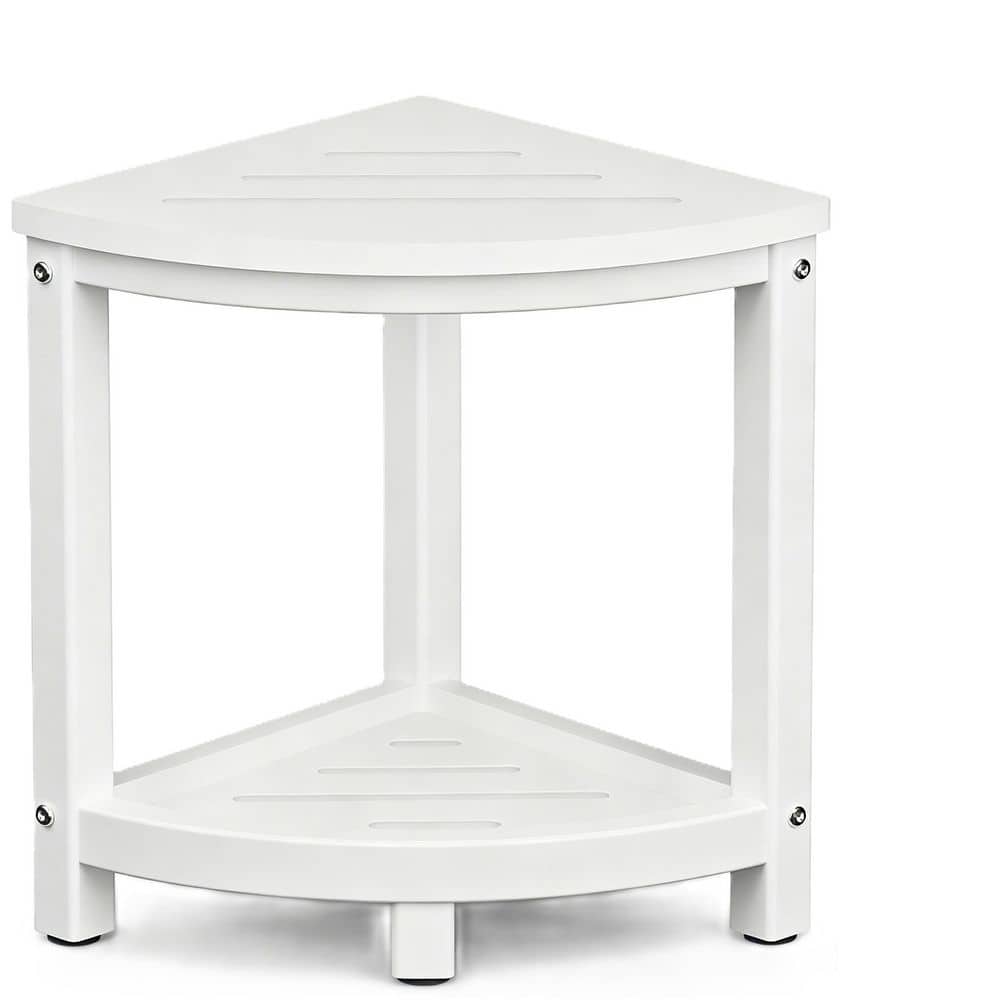 HDPE Shower Seat in White, Corner Shower Bench Seat, Shower Stool for Shaving Legs with Baffle Storage Shelf, Foot Rest price history on PriceWatchPro